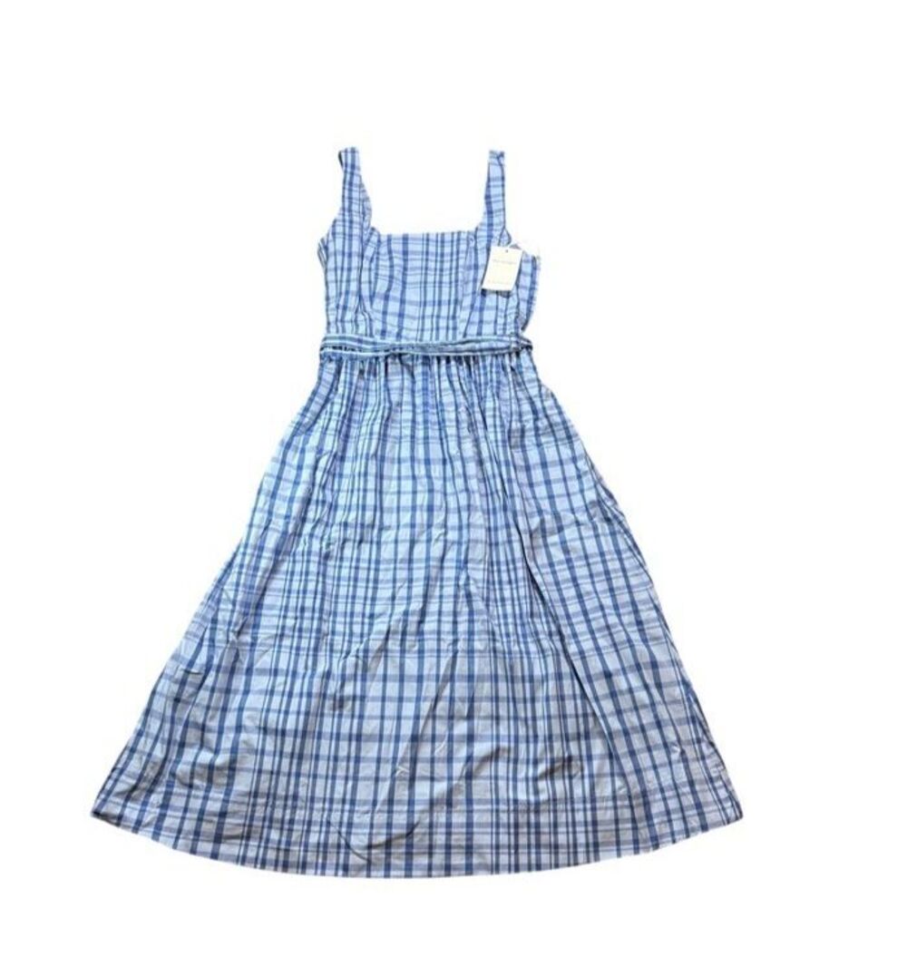 Free Assembly Belted Midi Dress Multi-Blues Plaid Womens Size Small 4-6 - NWT